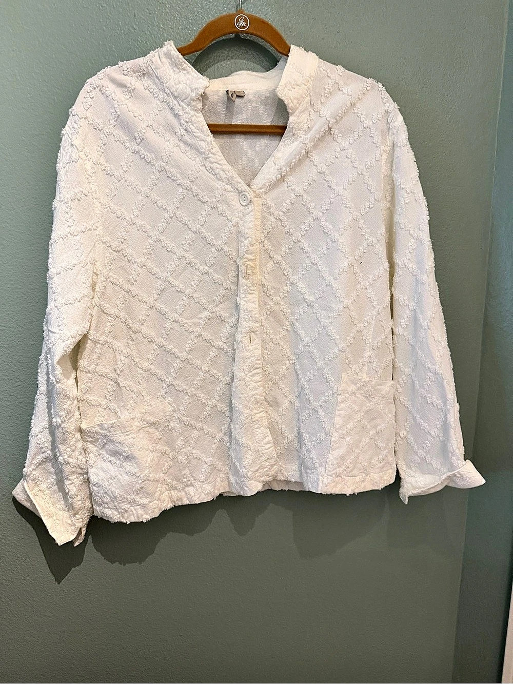 Focus Textured Geometric Blouse White XL Like New